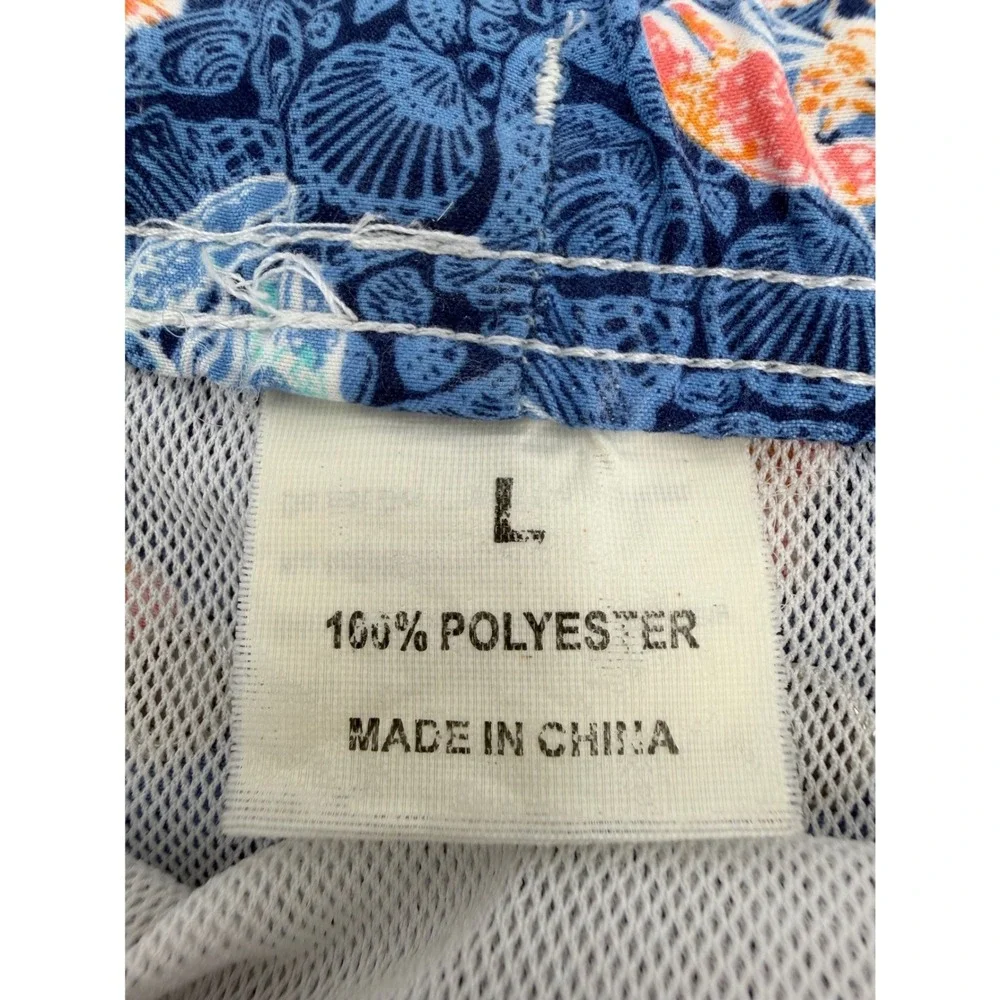 Peter Millar Mens Navy Blue Lobster Shell Print Swim Trunks Mesh Lined Large